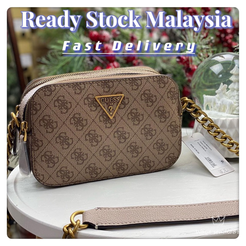 READY STOCK MALAYSIA Guess Factory Noelle Ori Women s Camera bag Sling bag Crossbody bag Double Zip bag Shoulder Bag