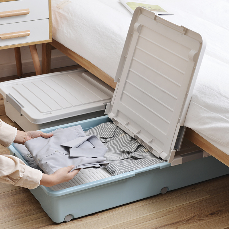 Under the bed storage box flat plastic with pulley extra large storage