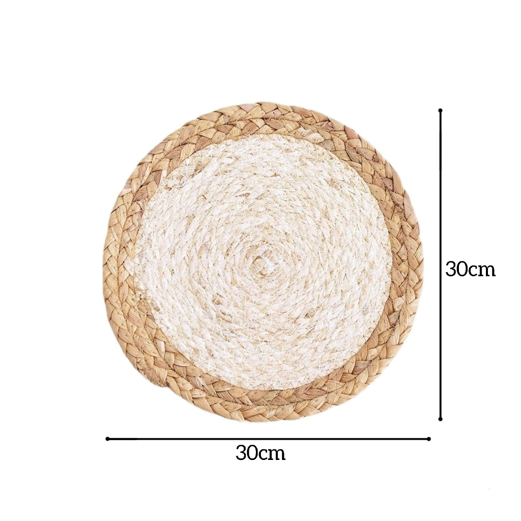 Natural Hyacinth Woven Placemats Farmhouse Fringe Placemats Wipeable Braided Placemat Heat