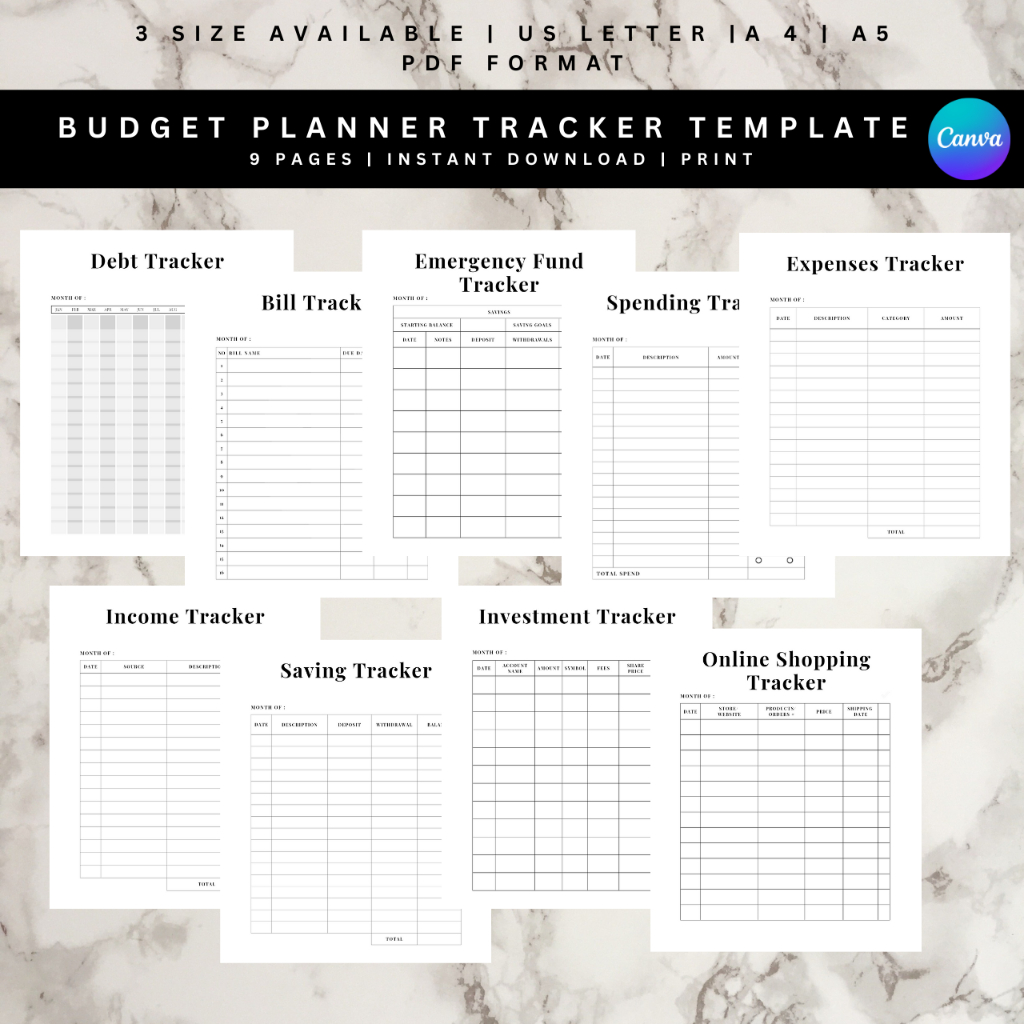 Financial Budget Template Income Tracker Bill Tracker Saving Tracker ...