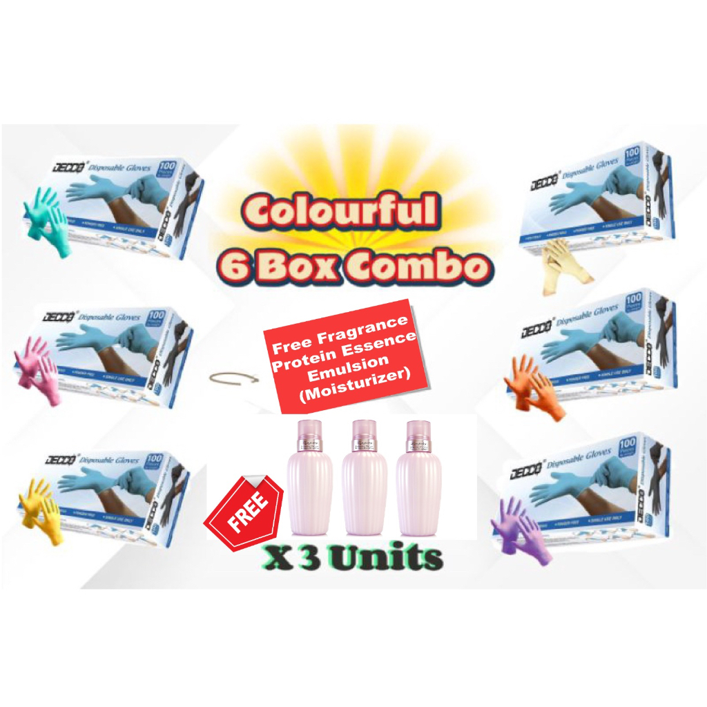 (Ready Stock)Decco Latex Disposable Glove Colourful 6 Box Combo (Free