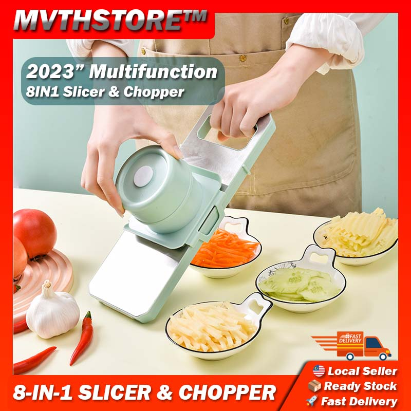 Once for All Safe Mandoline Slicer 5 in 1 Vegetable Cutter, Strips Julienne Dicer Adjustable Thickness 0.1-8 mm for Kitench Fast Meal Prep (Red)