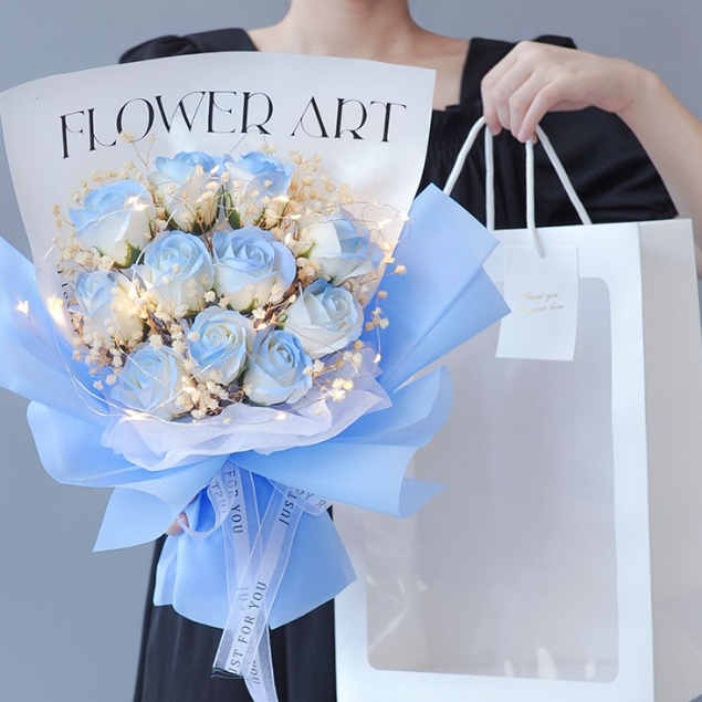 11 stalks Broken ice blue soap rose bouquet flower birthday gift ...
