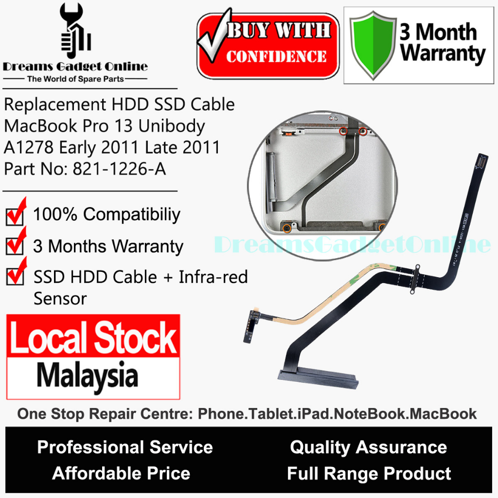 Replacement Hard Drive HDD SSD SATA Cable Connector for MB Pro 13