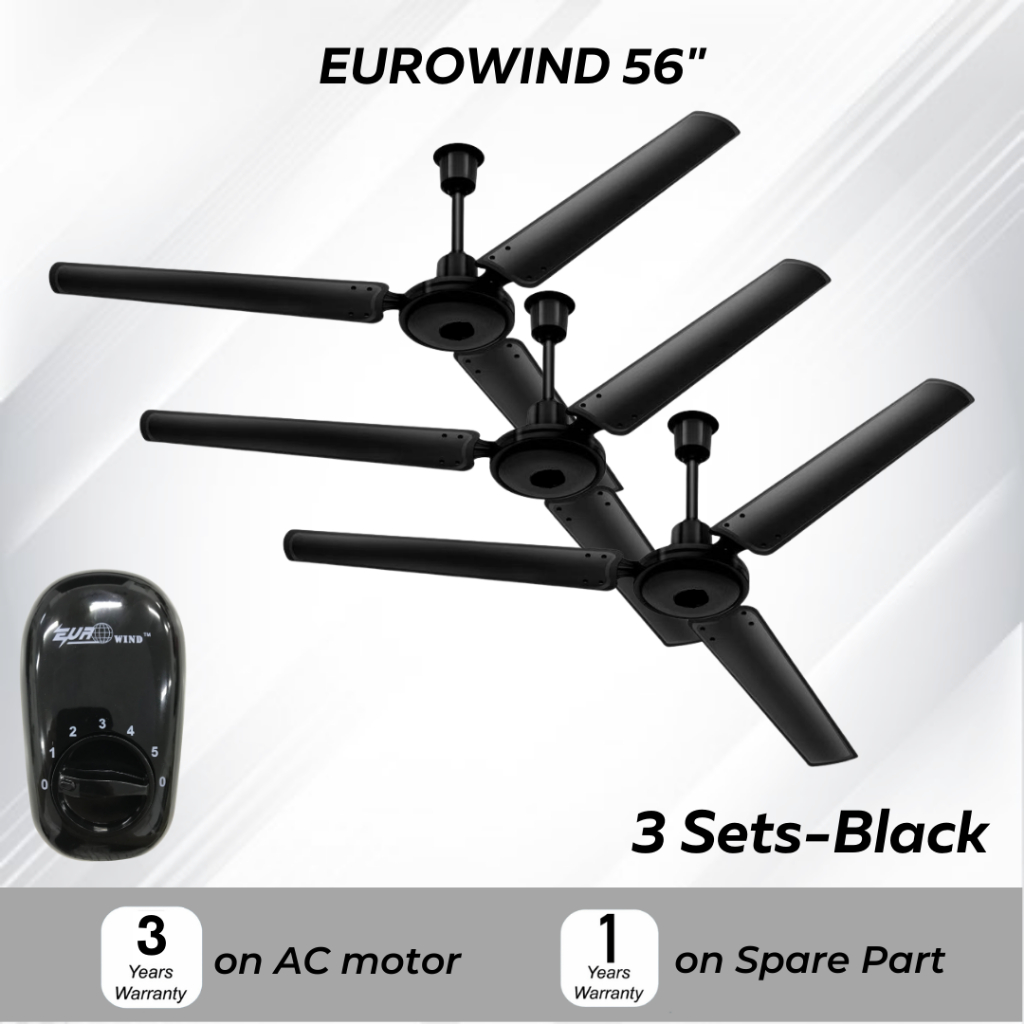EUROWIND CEILING FAN 56” 3 Blades Ceiling Fan (KIPAS SILING 56") Single