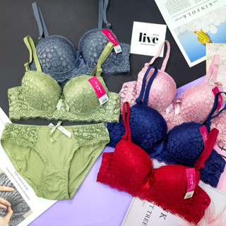 Candy Colors Lady Bra Underwear Set Sexy Satin Lace Embroidery Bras Set  With Panties for Women
