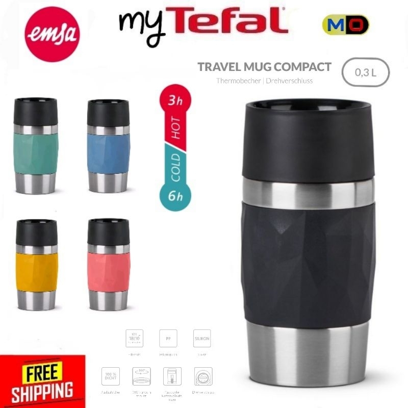 [ NEW ] Tefal Emsa Travel Mug With Heat Cold Resistant 0.3L Thermal Cup