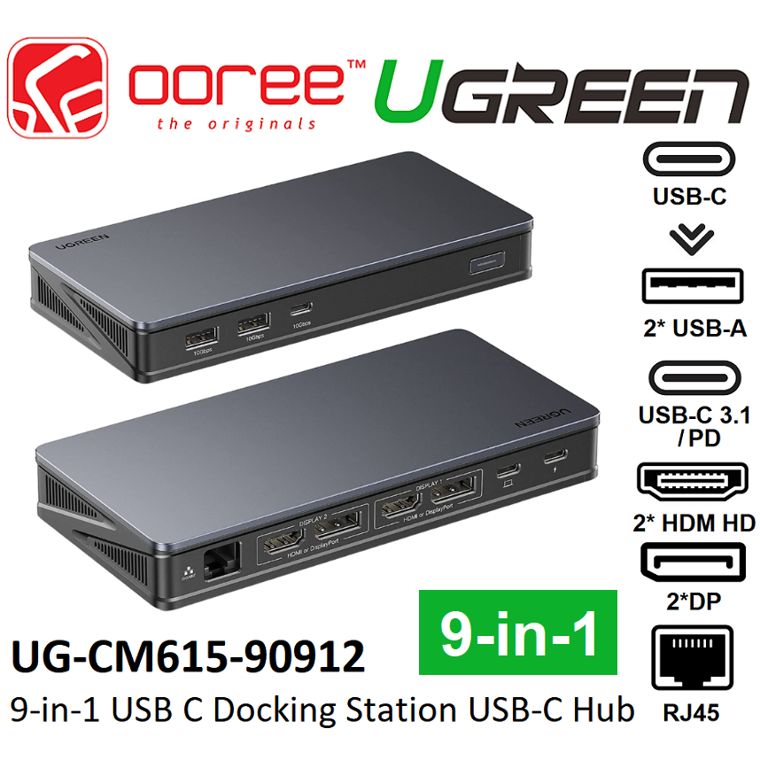 UGREEN CM615 USBC TO 2* USBA 3.1+USBC 3.1+2*HDM HD+2*DP+RJ45 GIGABIT