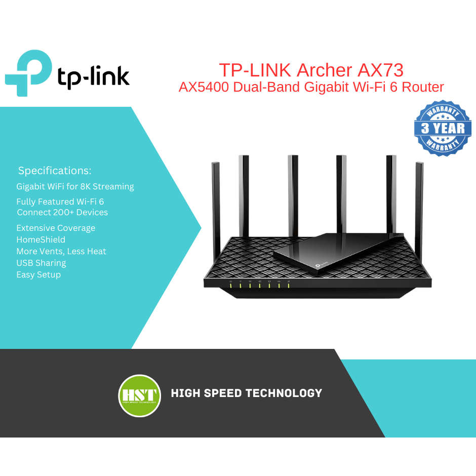 TP-LINK Archer AX73 AX5400 Dual-Band Gigabit Wi-Fi 6 Router | Shopee ...