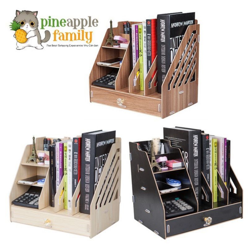 Rak Kayu Kemasan Meja Caleb All-in-One Wood Desktop Office Supplies ...