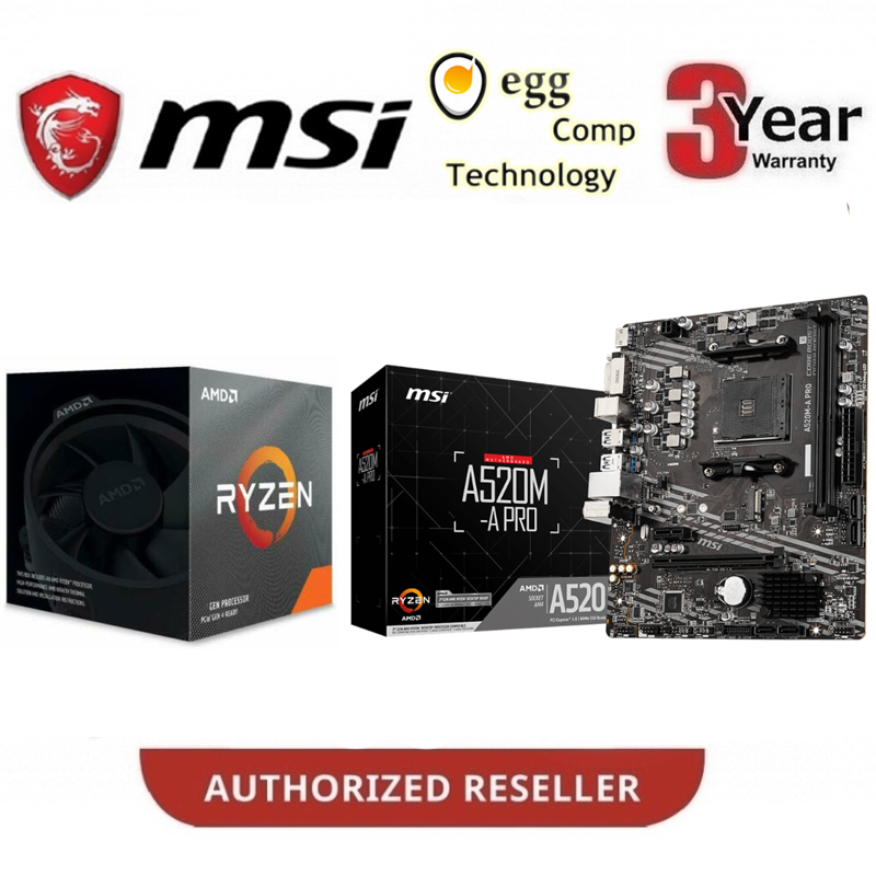 Msi A520MA Pro Am4 Mainboard Combo Deal RYZEN 3 3200G / RYZEN 5 4500