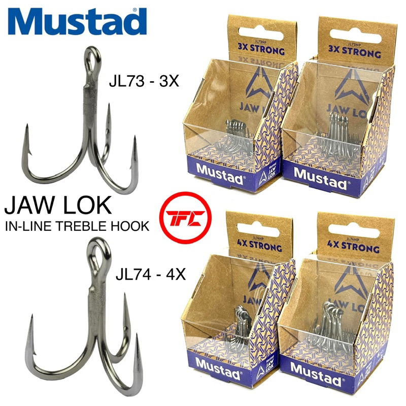 MUSTAD Jaw Lok 3X 4X Strong Inline Treble Fishing Hook Lock In Line ...