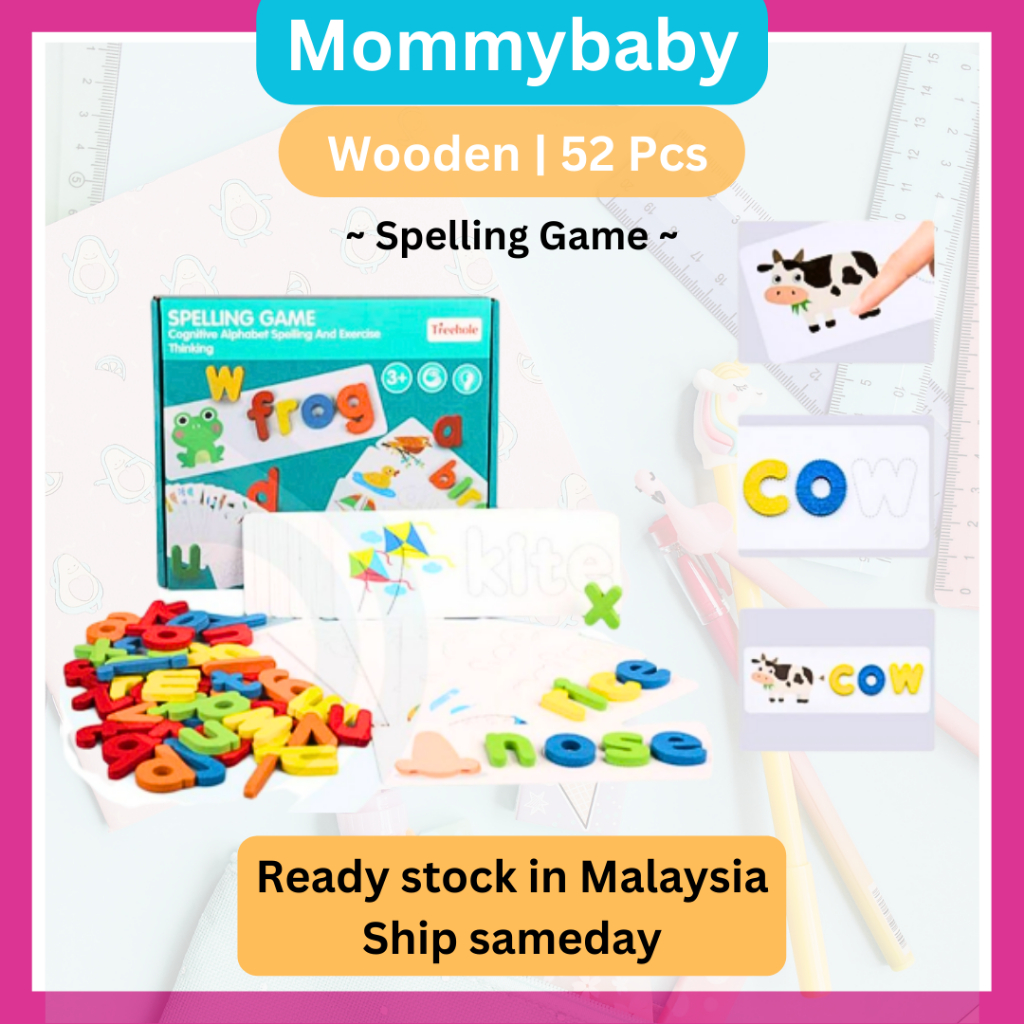 Wooden Spelling Game Matching Learning Educational Kids Montessori Toy ...