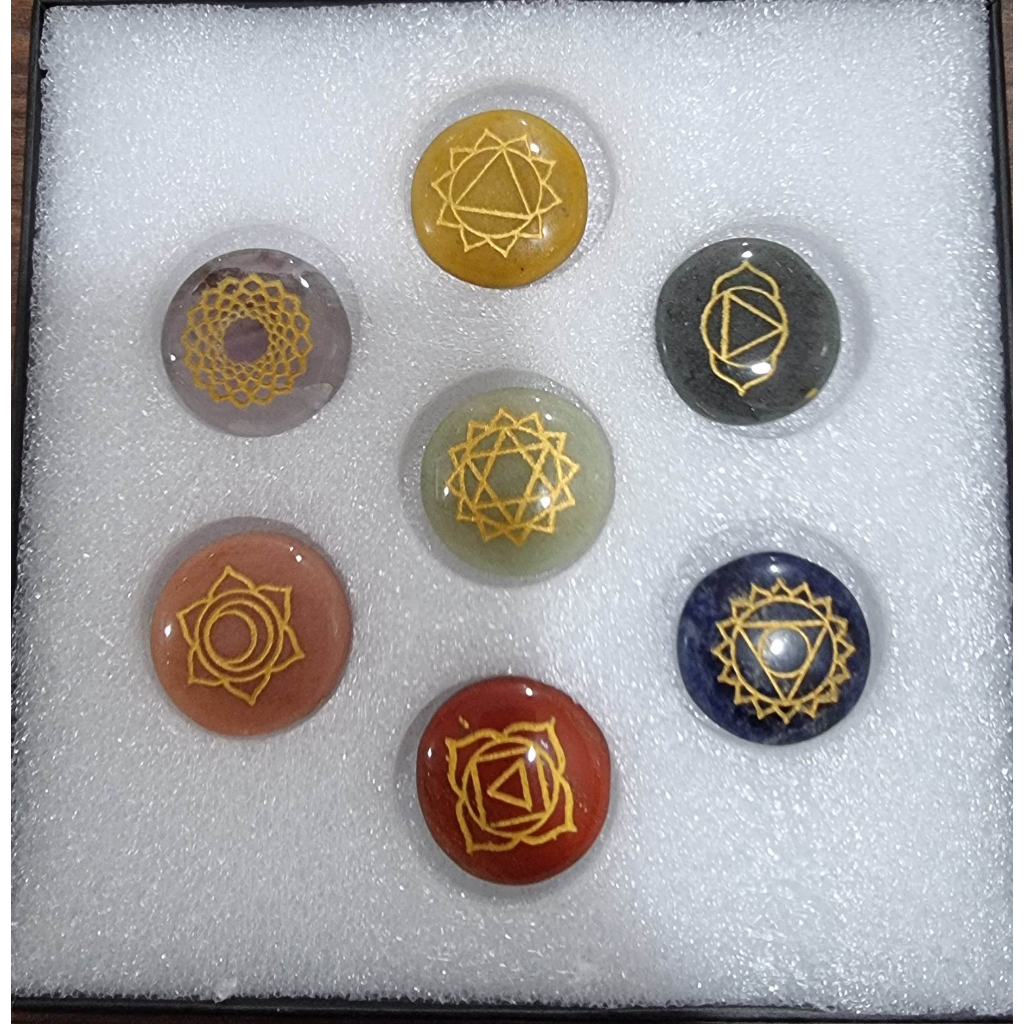 7 Chakra Symbol Engraved Set Healing Stone for Reiki Healing Crystal ...
