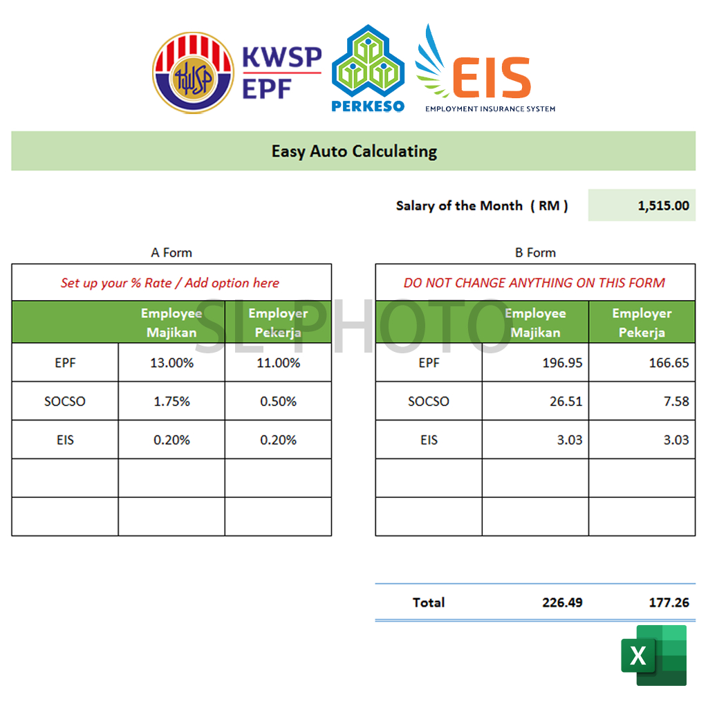 Easy Use Kwsp EPF / SOCSO / EIS Auto Calculating Form , Auto Kira Kwsp ...