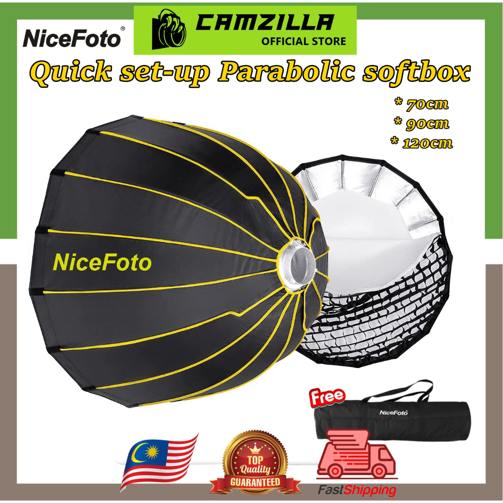 NiceFoto 70cm 90cm 120cm Parabolic Softbox With Grid Quick Set Up Deep