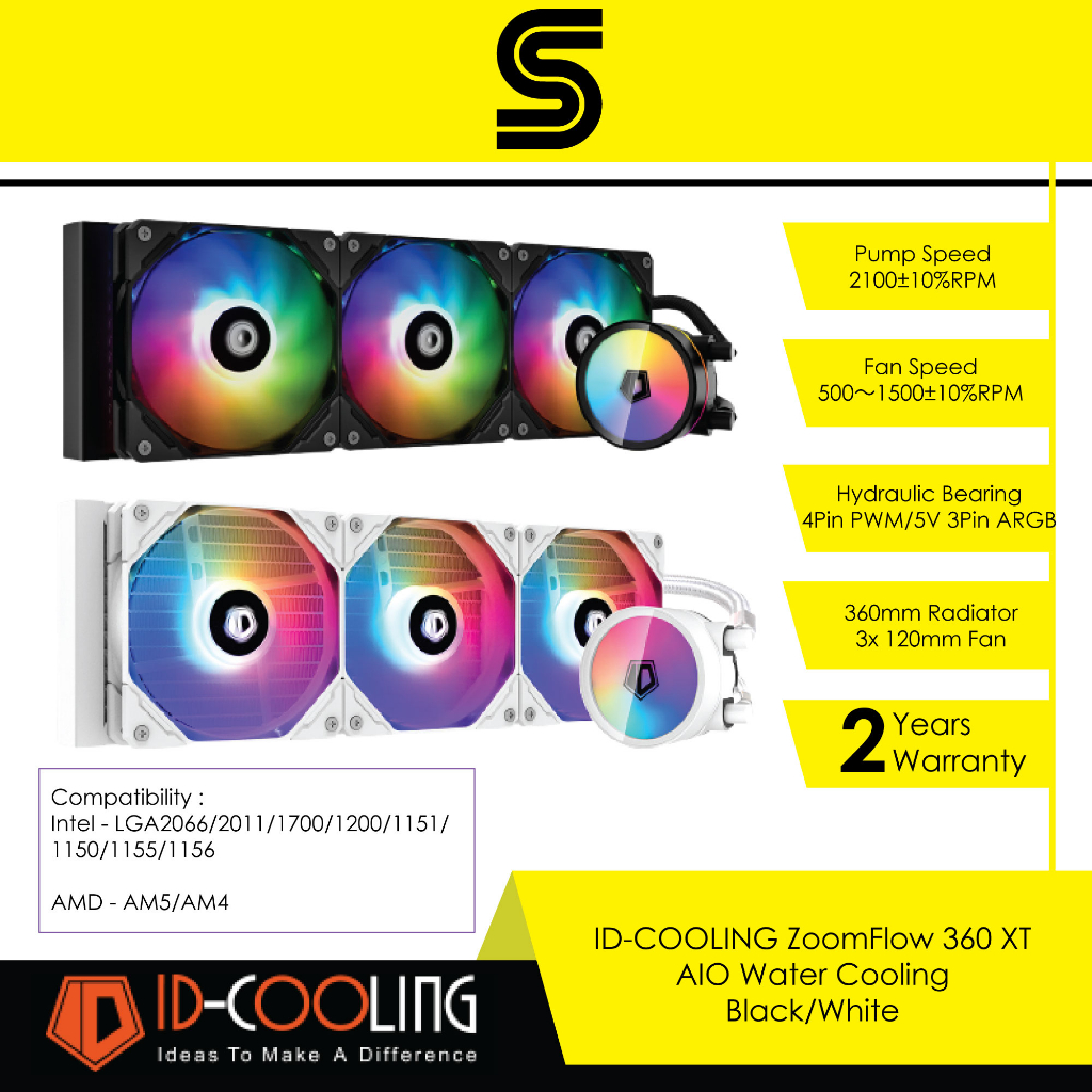ID-COOLING ZoomFlow 360XT ARGB AIO Watercooling - Black/White | Shopee ...