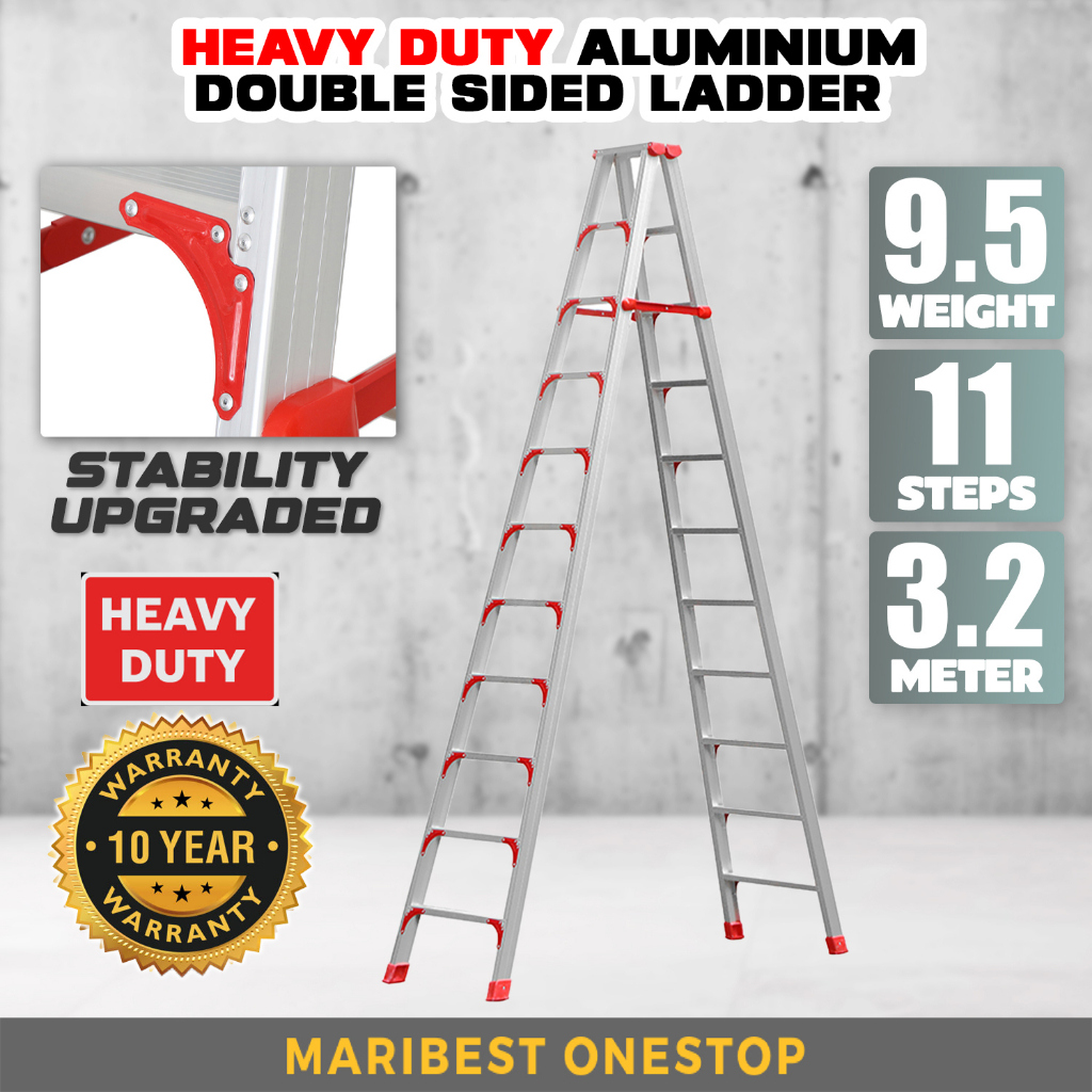 11step Heavy Duty Ladderman Aluminium Double Sided Ladder Multi Purpose Ladder Foldable Tangga