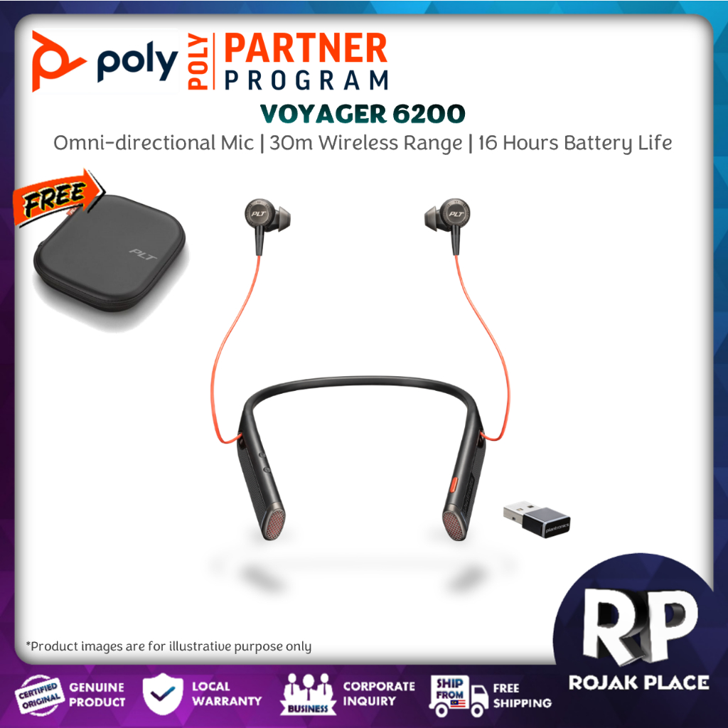 Poly Voyager 6200 Bluetooth Neckband Headset With Earbud Wireless ...