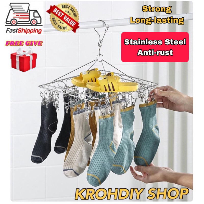 Stainless Steel Hanger 20Clips clothespin Stocking Underwear hanger Umbrella Hanger clothes