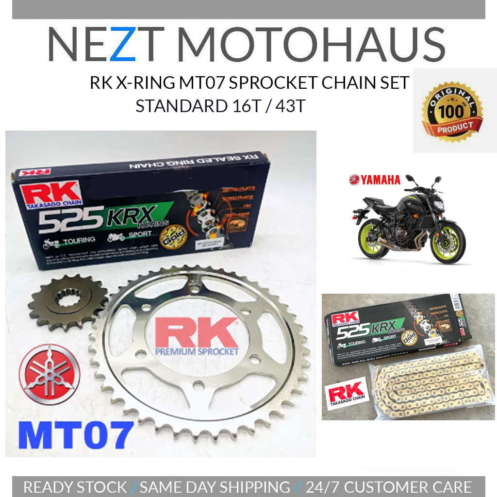 RK Sprocket Set YAMAHA MT07 525 KRX XRing Rivet Black / Gold Chain 16T