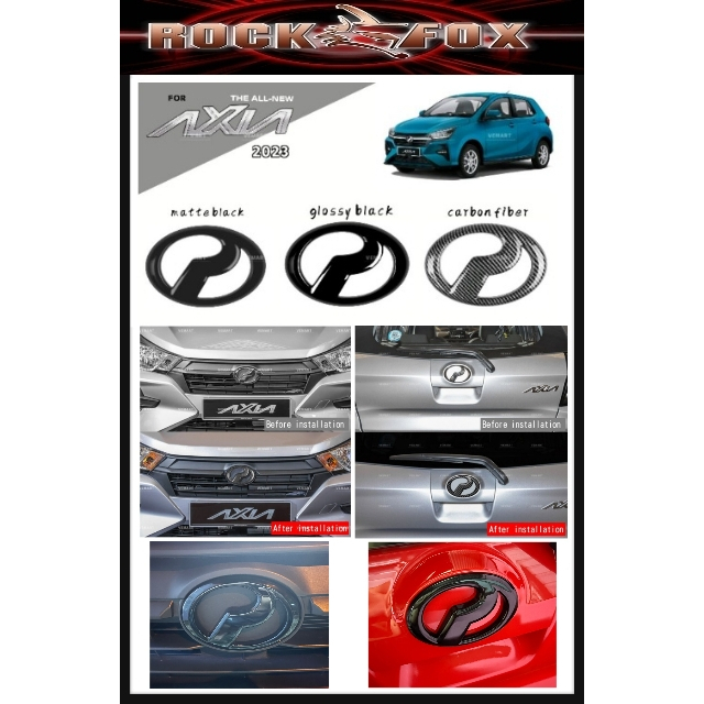 Perodua Axia 2023 Above Car Logo Emblem Frame Cover - Glossy Black ...