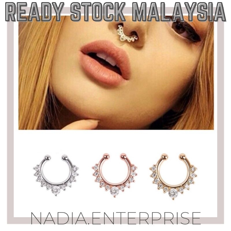 🇲🇾 READY STOCK MALAYSIA 🔥 1pcs SUBANG TANPA TINDIK Crystal Nose Ring ...