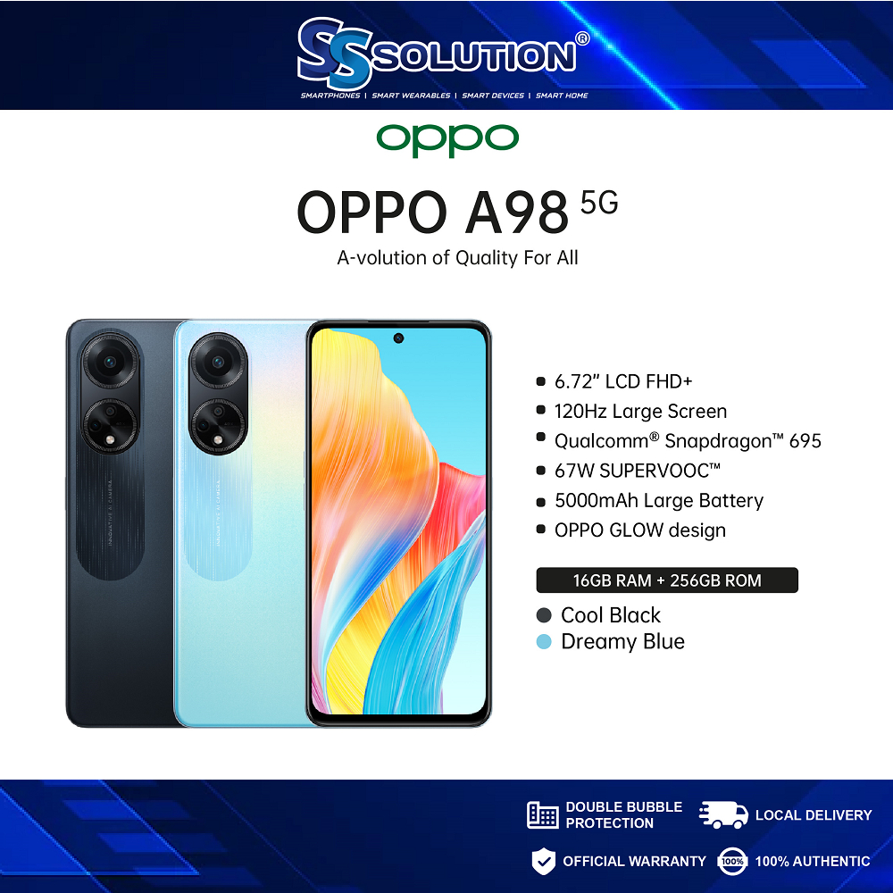 OPPO A98 5G Smartphone, 8GB + 256GB ROM, 67W SuperVOOC, Snapdragon 695, 64MP AI Camera