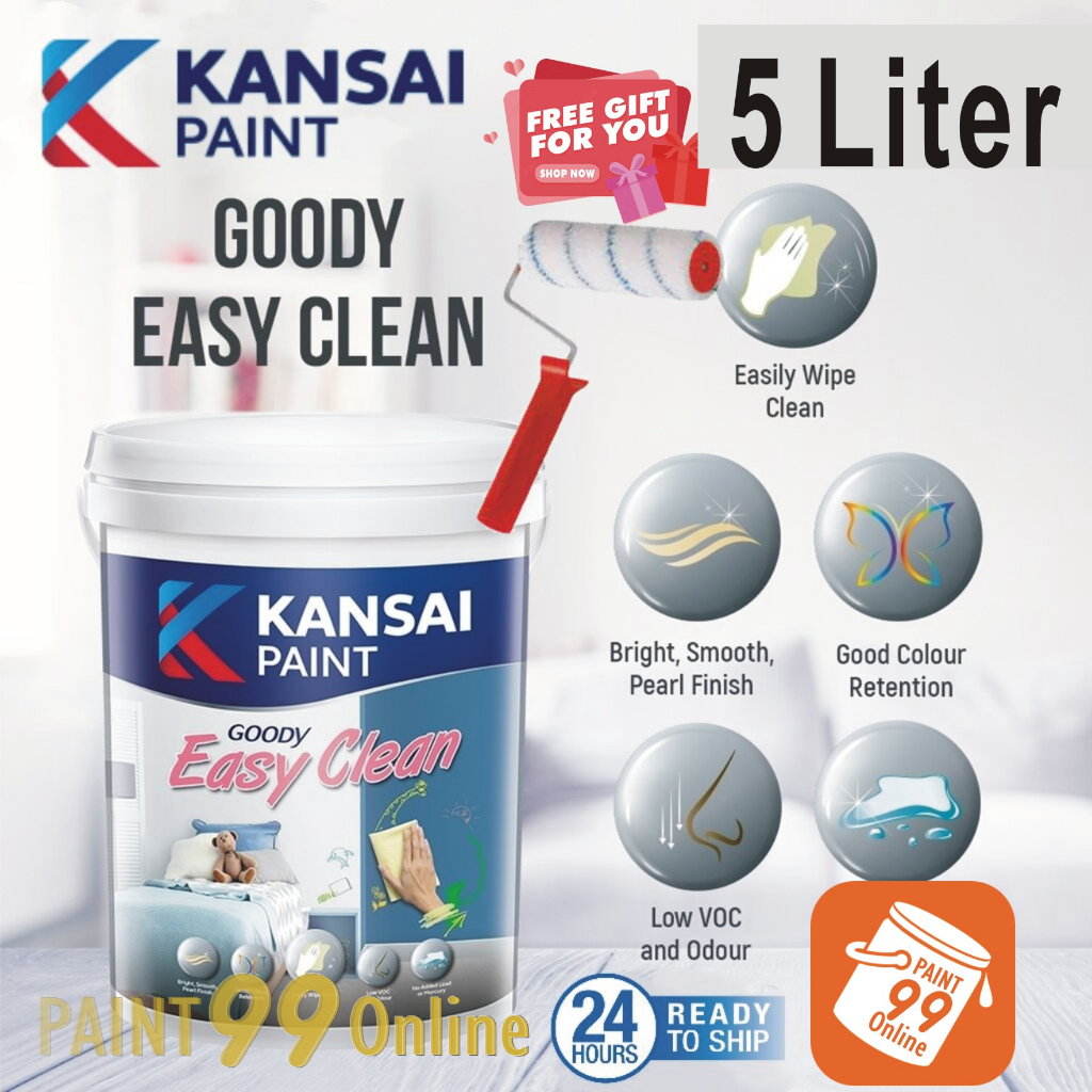 ( 5L ) KANSAI PAINT EASY CLEAN GOODY ( free 7" roller set ) MID SHEEN