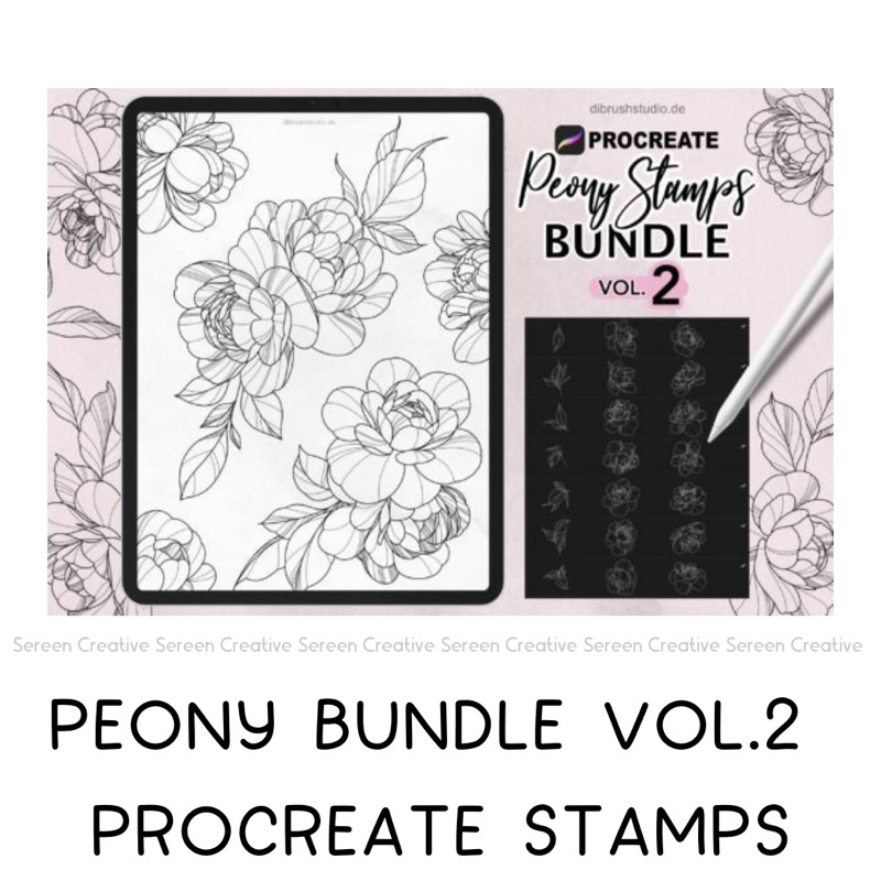 P546 Procreate Peony Tattoo Stamps VOL. 2 (Floral, flower, botanical ...