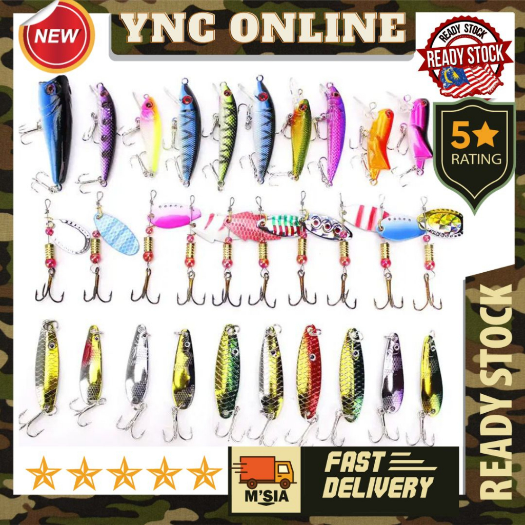 30Pcs/Bag Fishing Lure Minnow/Popper Spinner Spoon Hard Mixed