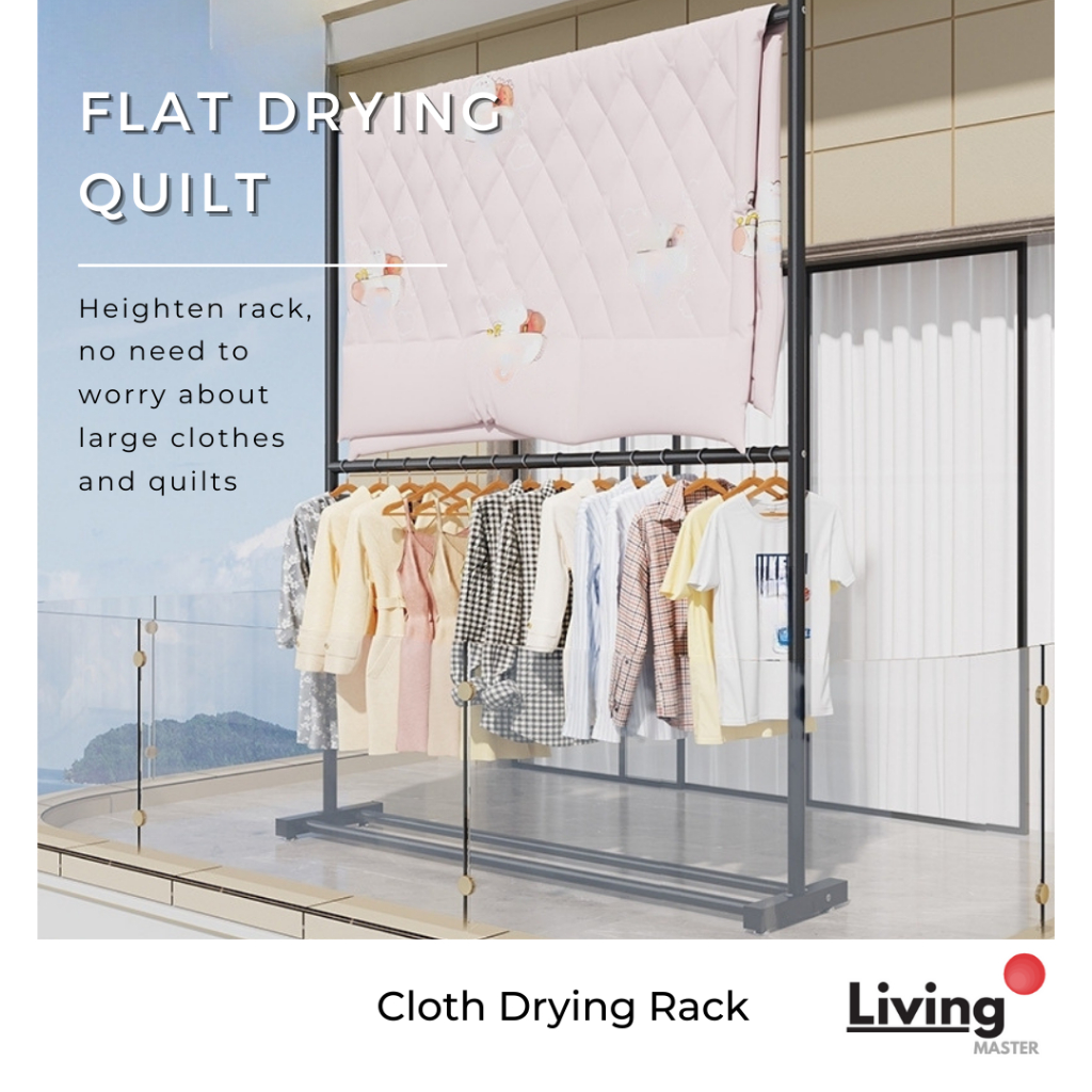 Double Layer Clothes Hanging Rack Coat Hanger Laundry Cloth Drying Rack ...