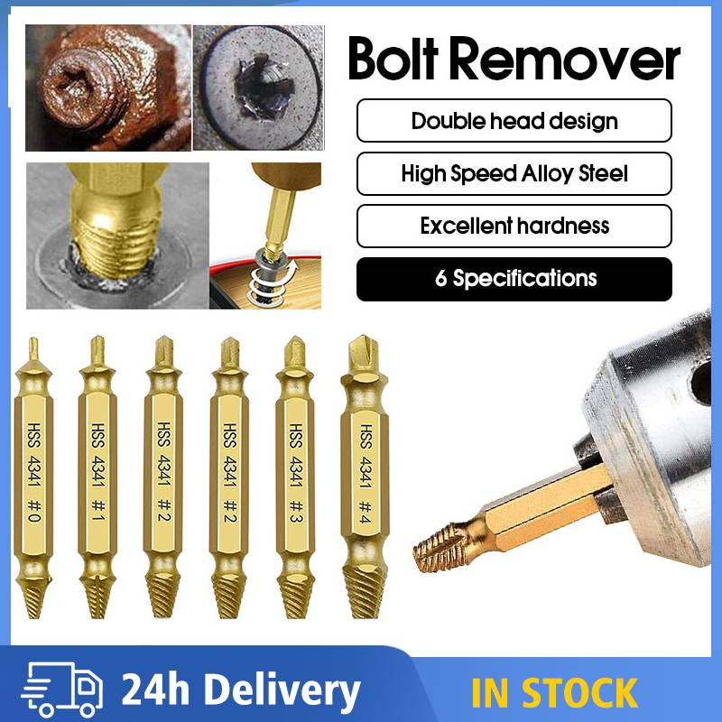 Portable 6Pcs Damaged Screw Extractor Drill Bit Kit Broken Head Screw