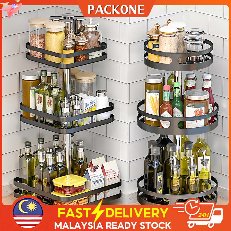 PACKONE 3 Tier Retatable Spice Rack Rak Dapur Seasoning Rack Kitchen ...