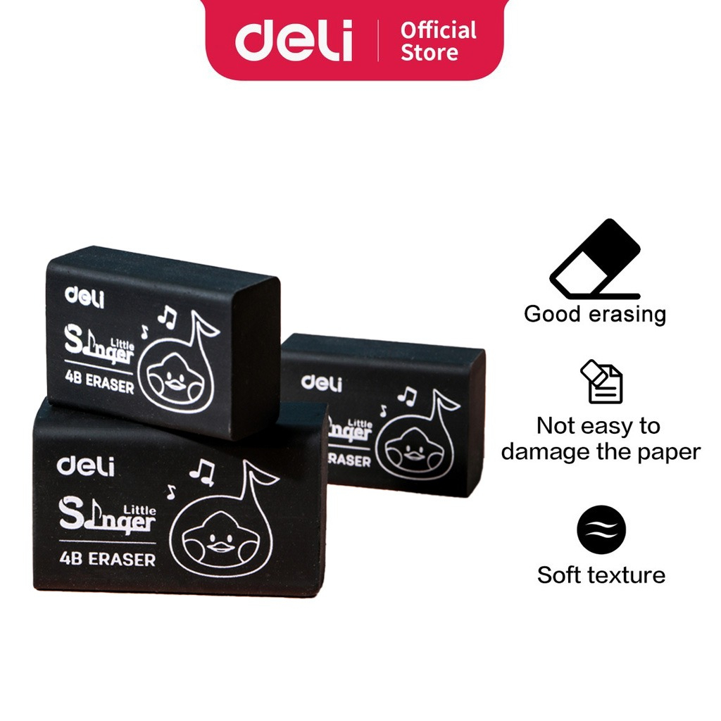Deli Eraser EH316 Little Singer Series 4B Black Erasers School