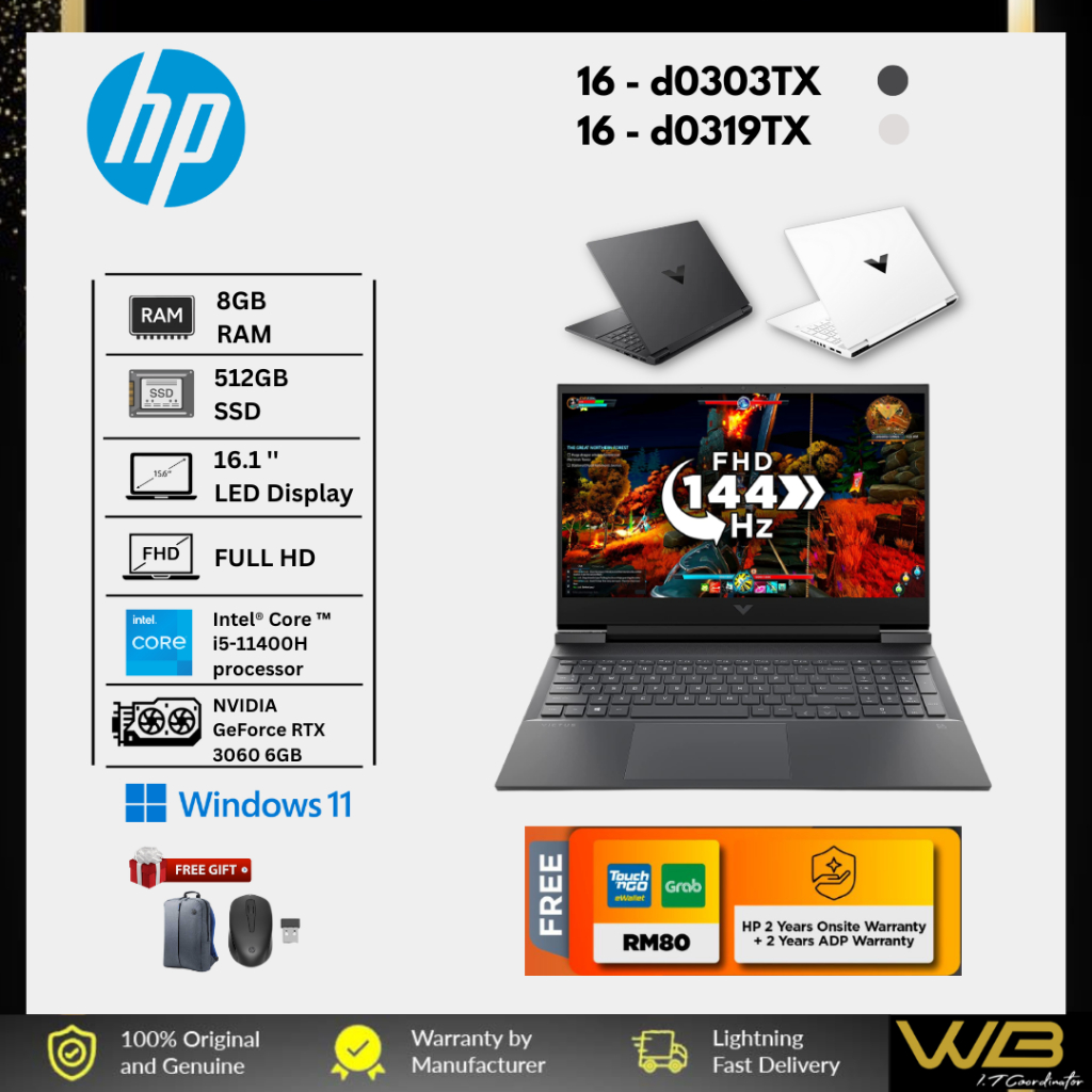 Hp Victus Gaming 16 D0303tx 16 D0319tx I5 11400h8gb512gbrtx3060 6gb161 Fhdw11h2yradp 0147