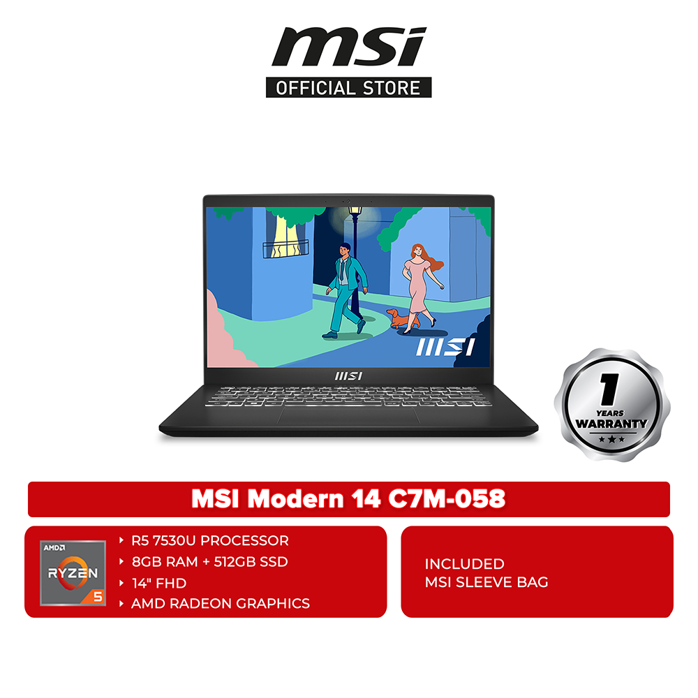 MSI Modern 14 C7M058 14" FHD Laptop Classic Black Shopee Malaysia