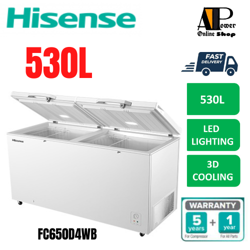 Hisense 530L Chest Freezer FC650D4BWB Fridge 8 in 1 LED with Safety Lock and Wheel (White) Peti