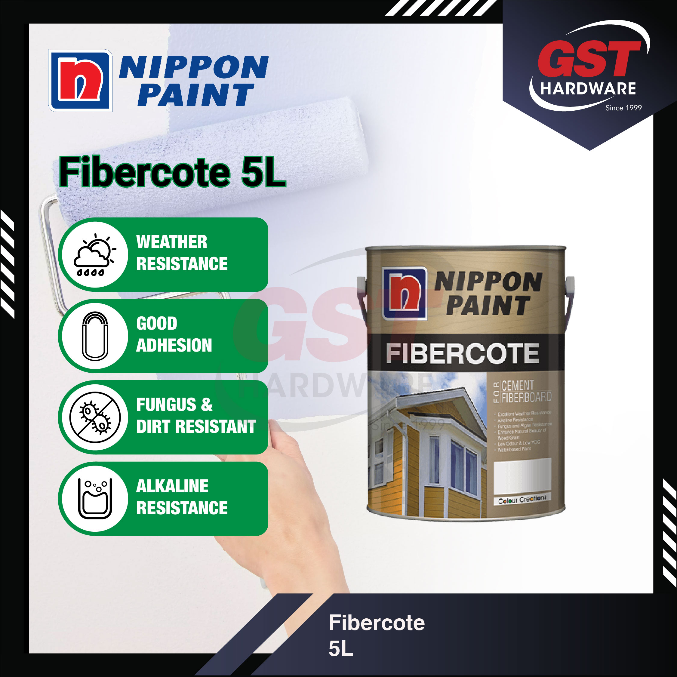 Nippon Paint Fibercote 5L Cat Cement Paint Fiber Board Paint Kayu Cat ...