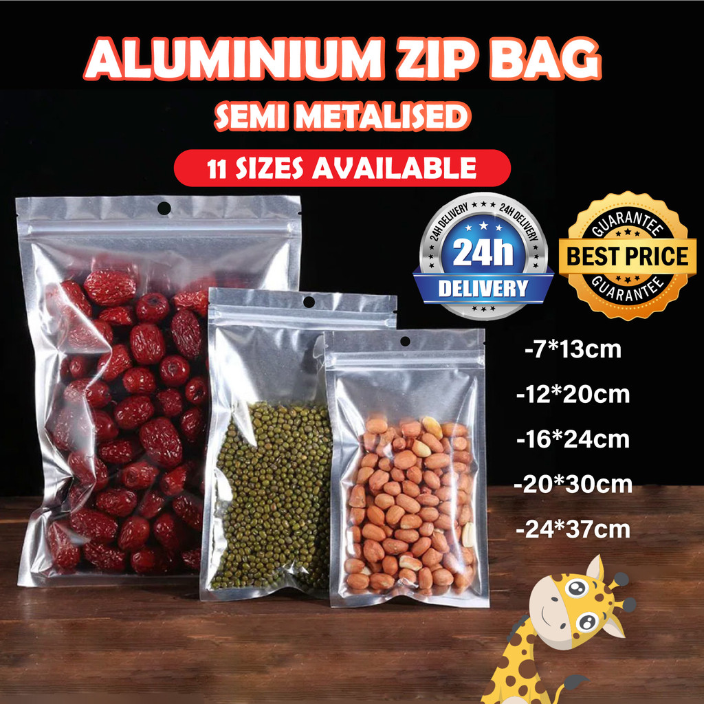 100PCS Zipper Aluminium Foil Bag Aluminum Ziplock Bag AO Semi Metalised Bag Zip Lock Food Packaging Aluminum Beg