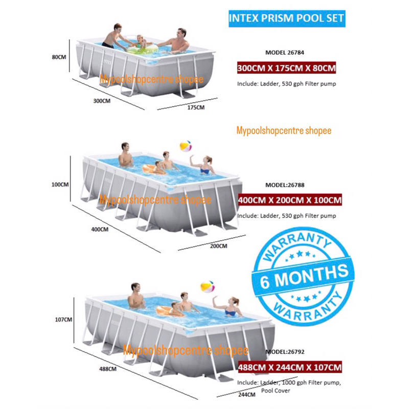 Intex Prism Pool Set Kolam renang Intex 26784 26788 26792 (Warranty 6 ...