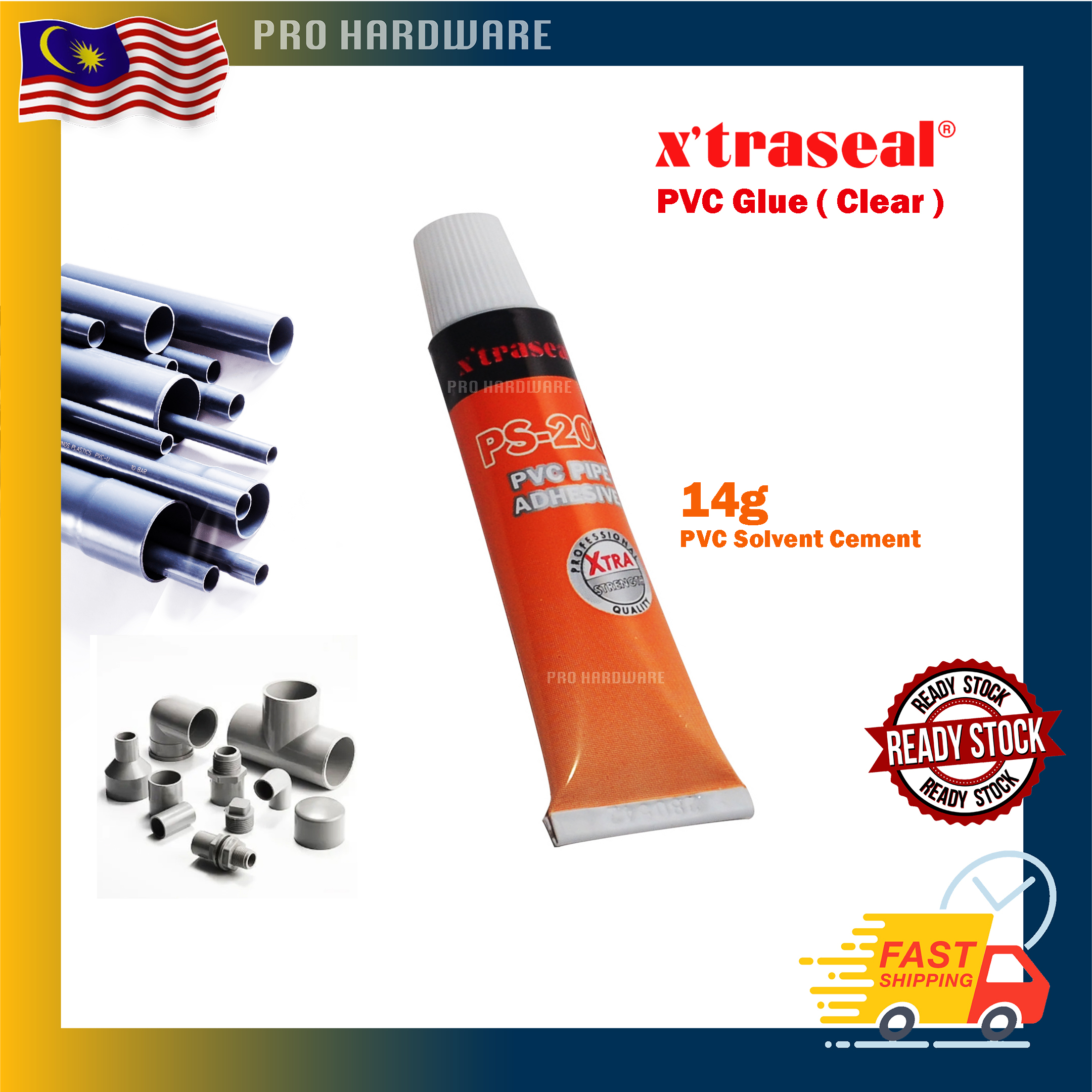 Malysia X'traseal PVC Glue Pipe Adhesive Glue PVC Gam Solvent Cement Gum PVC 15g Piping Glue
