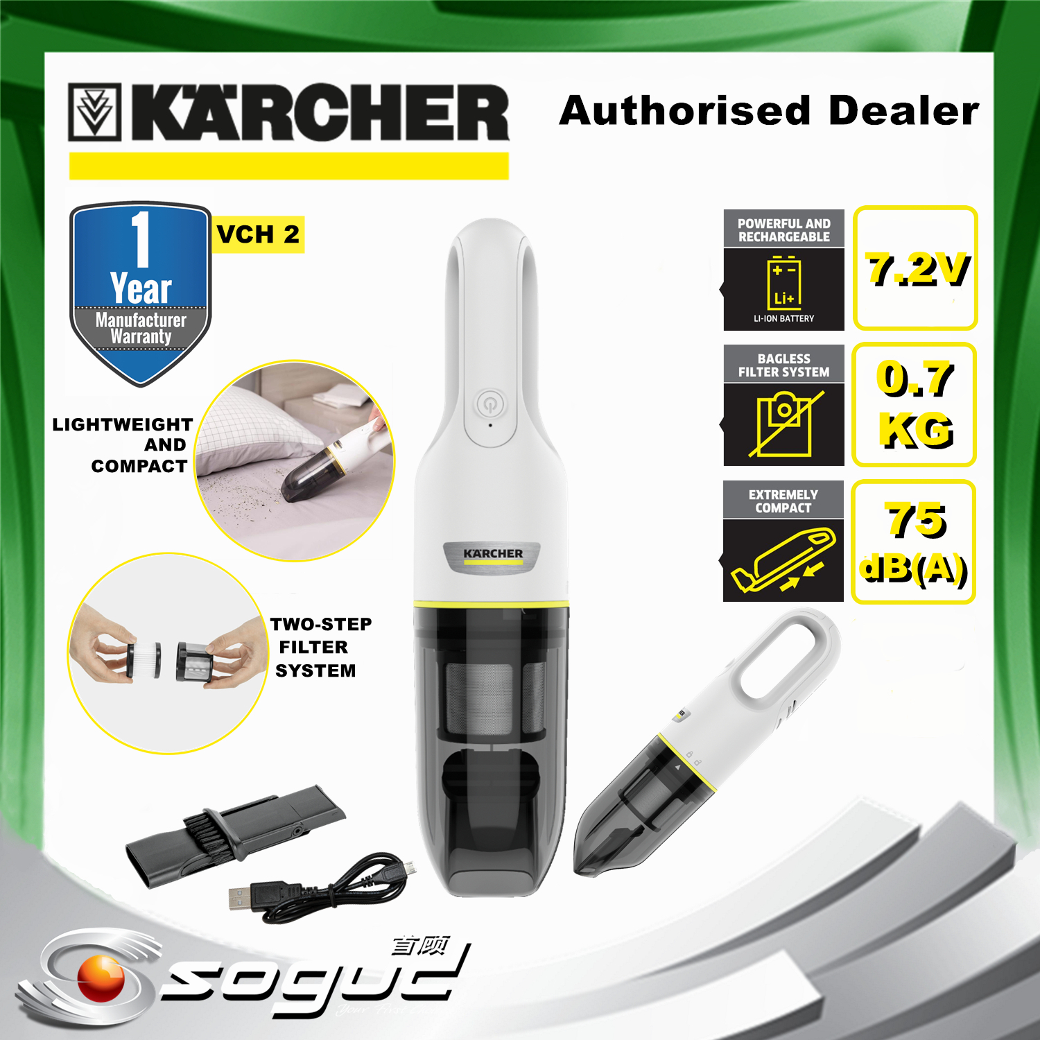 KARCHER VCH2 7.2V CORDLESS BATTERY HANDHELD VACUUM CLEANER CAR MESIN