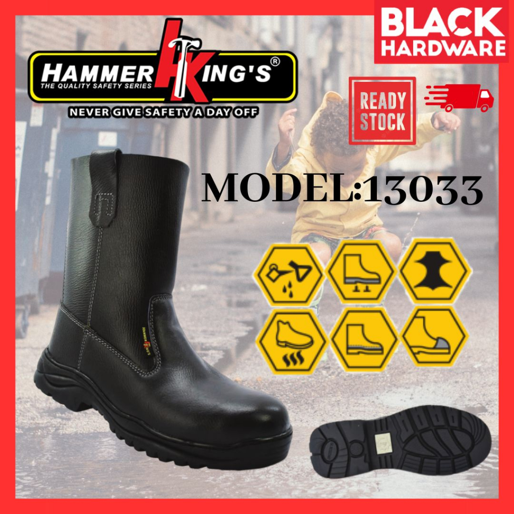 Black Hardware Safety Boots Boot High Cut Safety Shoes HAMMER KING Men