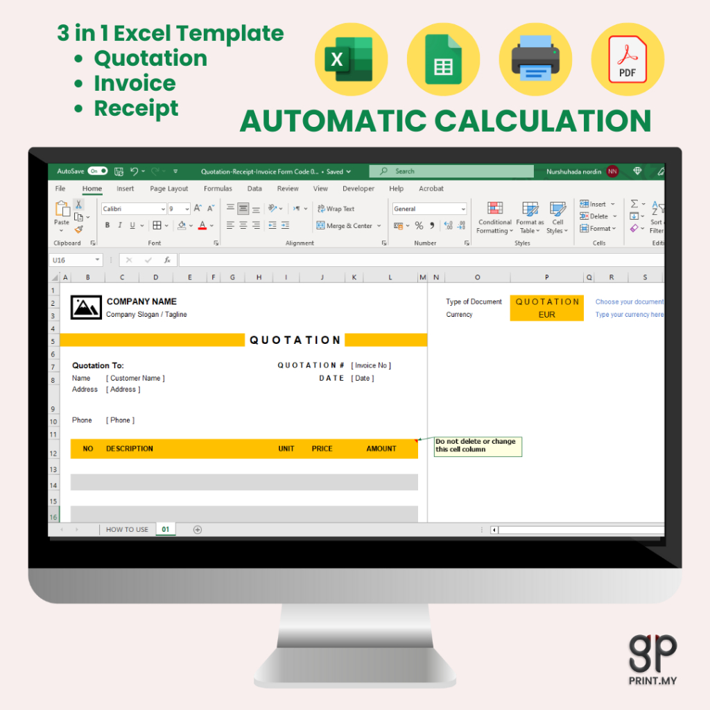 Auto Calculation Invoice Template Exce| 3 in 1 Quotation, Invoice ...