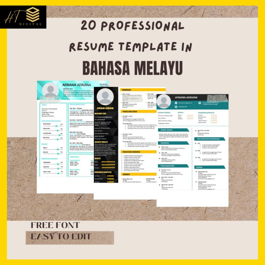 Professional Resume/CV Templates 20 sets in Bahasa Malaysia Bahasa