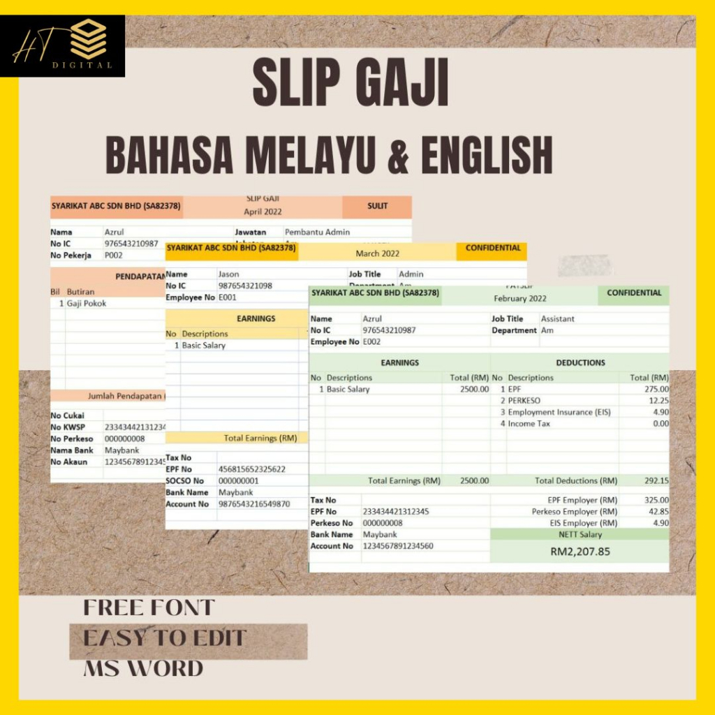 Slip Gaji Templat Payroll Template Pay slip Template Auto Calculate