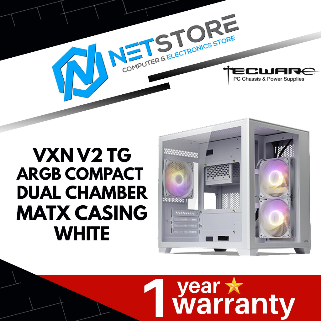 Tecware Vxn V Tg Argb Compact Dual Chamber Matx Casing White Twca