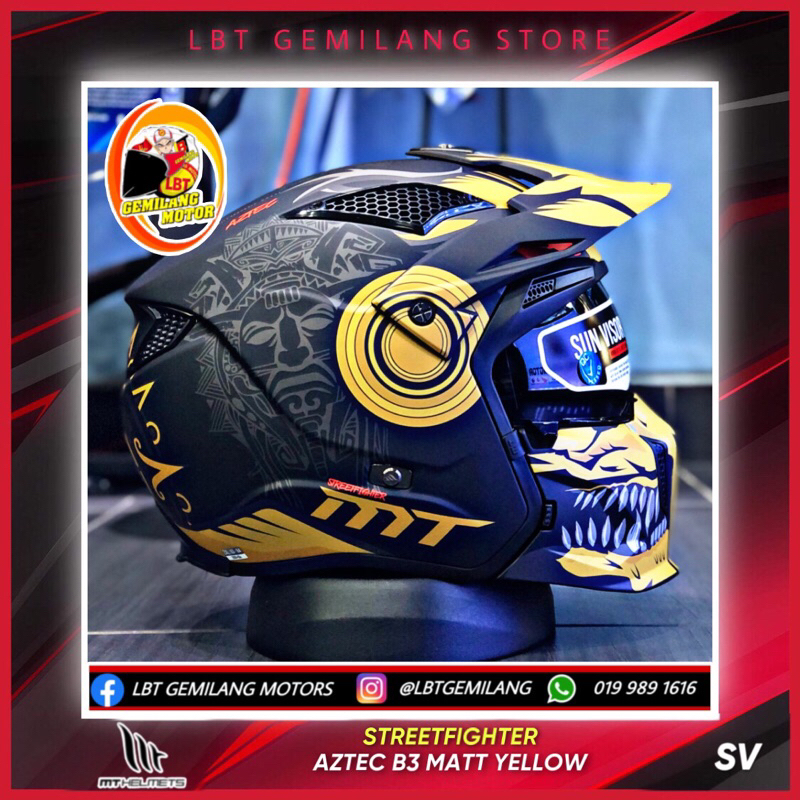 MT HELMETS STREET FIGHTER [AZTEC B3 MATT YELLOW] | Shopee Malaysia
