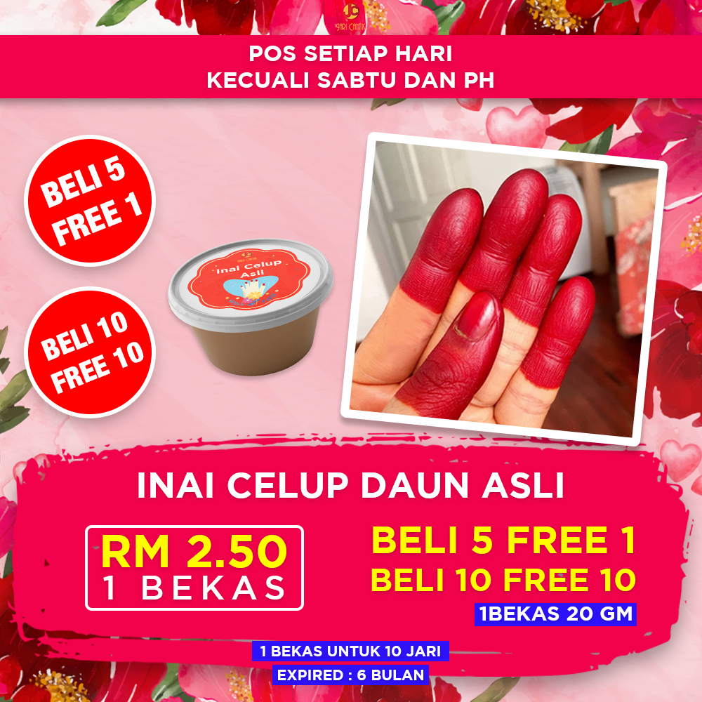 Beli 10 FREE 10, Beli 5 FREE 1 - Inai Celup Daun Asli 20gm Jari Cantik ...